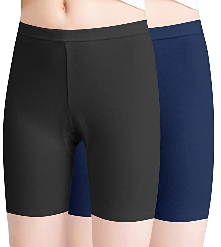 L&K-II 2 Pezzi di Leggings per Ragazze Pantaloncini da Ciclismo Corti in Cotone Pantaloncini Estivi Uni Colore Nero+Blu Scuro 146/152