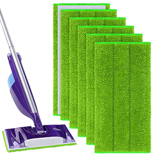 Vicloon Floor Mop Replacement Cover, Pack of 6 Mop Covers (30 x 15 cm), Mop Microfibre Cleaning Pads, Microfibre Mop Cloth Cover, Reusable Mop Pads for Swiffer Wetjet Mop Grün