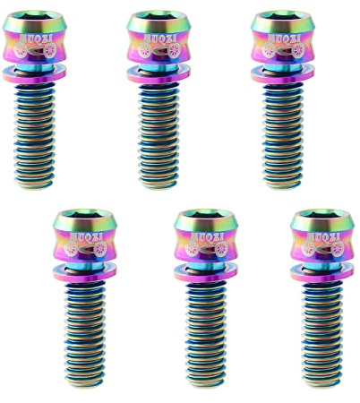 Yundxi 6pcs Titanium MTB Caliper Bolts M6, Mountain Bicycle Bike Disc Brake Clamp Bolt Fixed Screw with Gasket (Multicolor,M6x19mm)
