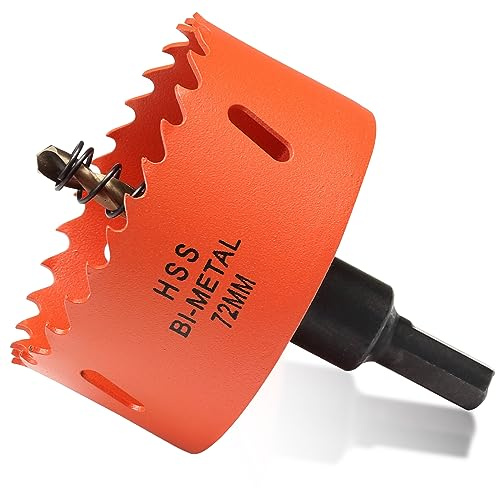 72mm Hole Saw Drill Bit for Wood and Metal, Bi-Metal Circular Hole Cutter with cutting Depth of 35mm for Steel, Cast Iron, Aluminium, Plywood, Acrylic, PVC/UPVC