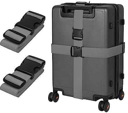 2 Piezas Correas para Equipaje Maletas de Viaje Ajustables Correas para Maletas Cinta Maleta Seguridad Correa Maleta Cinta para Maletas de Viaje Correa de Equipaje Accesorios (Gris)