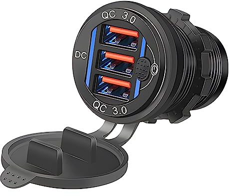Adattatore per accendisigari, caricatore USB a 3 porte, presa QC3.0 con interruttore, presa di ricarica rapida, tablet, GPS, telefono cellulare e altri dispositivi