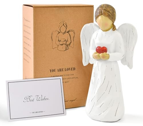JINGIHE Schutzengel Engel Figur Wertschätzungsgeschenke, Engelstatue hält EIN Herz in der Hand, Engelsfiguren Ornament für Geschenke Frauen Weihnachten Thanksgiving, Harz Engel Figur, Häuser Deko