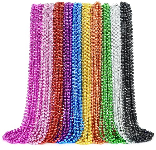 ZYFLSQ 100 Pcs Mardi Gras Beads Necklaces Bulk, 33 7mm Colorful Metallic Beaded Necklaces, Party Favors Parade Throws Bulk Women Men Party Costume Accessories for Pirate Carnival (10 Colors)