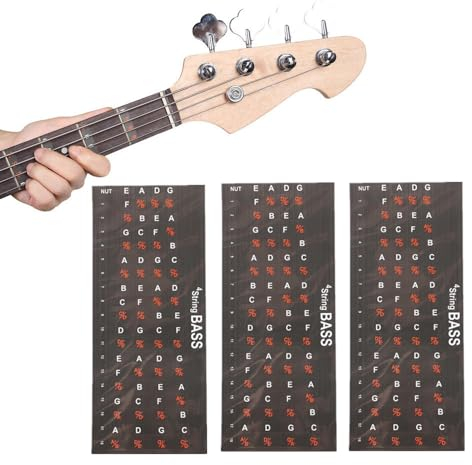 MuzcYM 3 x Bass-Griffbrett-Notizkarten-Aufkleber, Bass-Griffbrett-Notiz-Etiketten für 4 Saiten