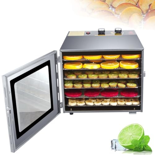 6 Tablett Dörrgerät Dörrautomat Rostfreier Stahl Lebensmitteltrockner Mit Timer Und Temperaturregelung Obsttrockner Maschine Für Dörrfleisch, Fleisch, Obst, Gemüse, Kräuter Leicht Zu Reinigen 600W