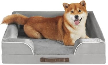 Friends Forever Orthopädisches Hundebett, Nackenrolle, Hundebett mit Memory-Schaum, Hundesofa und abnehmbarem, waschbarem Bezug, Grau, 71 x 58 x 8,9 cm