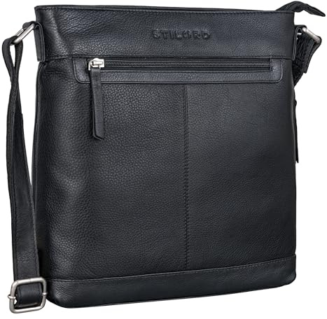 STILORD Henrike Schultertasche Damen Leder im Hochformat Kleine Ledertasche Vintage Umhängetasche mittelgroß Crossbody Bag Leder Farbe:schwarz
