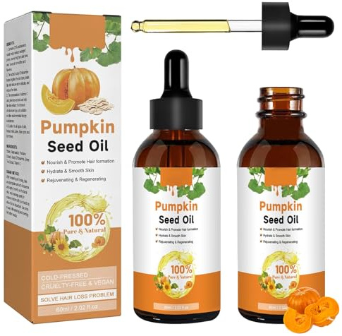 GAROMIA 2 stycken Pumpkin Seed Oil for Hair 60 ml pumpafröolja pumpafröolja för hårtillväxt 100% ren pumpafröolja ekologisk massageolja reparation av skadat hår hud för män och kvinnor (olja)