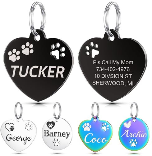 YEHANTI Hundemarke mit Gravur - Hundemarke Personalisiert mit Name, Telefonnummer und Adresse, Edelstahl Herz Namensschild für Halsband, Anhänger Marke für Hunde, Katzen und Welpen (Schwarz, Klein)