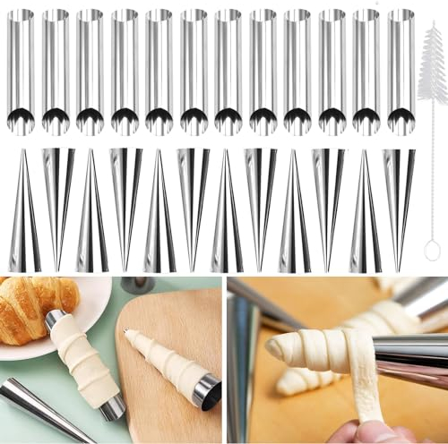 25 Piezas Cannoli Moldes Con Cepillo De Limpieza Molde De Croissant Juego De Moldes De Cuerno De Crema Molde Para Tubos De Cannoli, Croissants Y Moldes Para Hornear