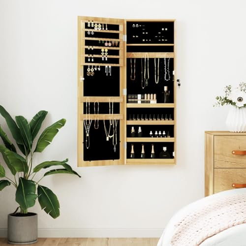 Rantry Väggspegel med smyckeskrin 37,5 x 10 x 106 cm, väggspegel sminkbord dekorativ hängande makeup badrum toalett toalett inomhus prydnad hem speglar