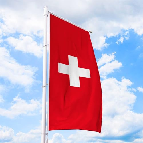 Schweiz Flagge 150 x 600 cm - für Fahnenmast, Schweizfahne aus reißfestem Fahnen-Polyester-Stoff, Hissfahne Hochformat für Querausleger wetterfest und UV-beständig
