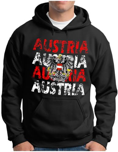 OM3® Austria huvtröja | Män | Österrike lagtröja flagga fotboll EM fanshirt II | luvtröja S – 5XL, svart, L