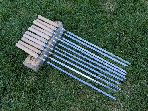 Edelstahl Grillspieße Set 10 St mit Holzgriff 58 cm Fleischspieße Schaschlikspieße 2 mm