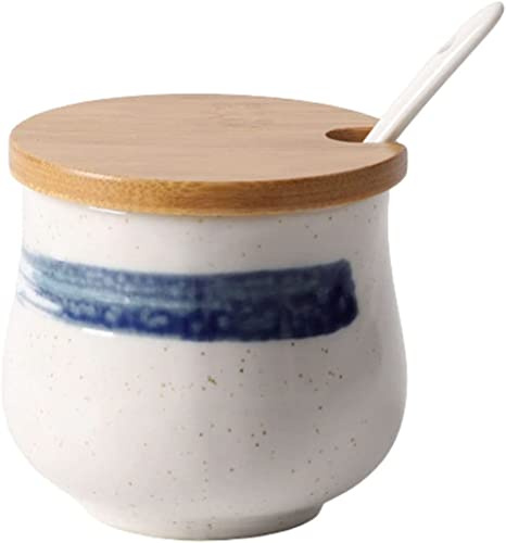 Pot à condiments Pot en céramique, sucrier japonais avec couvercle, pot de rangement rétro en céramique, petit pot à sucre de 200 ml, pot à épices for récipient à sucre, for café, restaurant, pots d'a