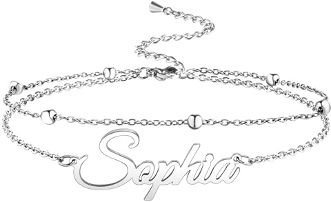 MeMeDIY Personalisierte Fußkettchen mit Namen für Frauen Edelstahlkette Individuelle Strand-Fußkettchen-Armbänder Verstellbar für Freundin Bester Freund
