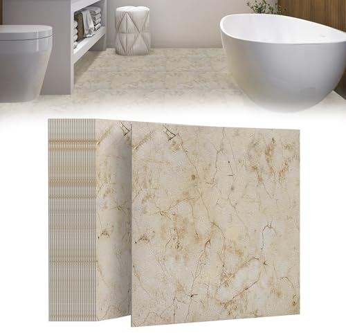 Suusolny Lot de 27 dalles de sol en PVC autocollantes - 2,51 m² - En vinyle - Antidérapants et imperméables - Pour salon, cuisine, salle de bain - Chêne naturel