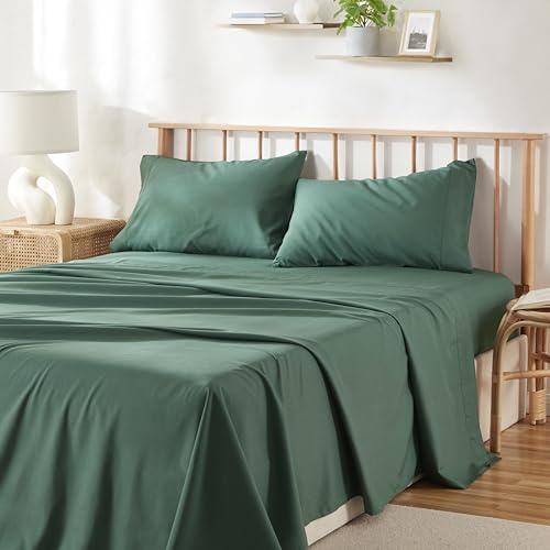 Hearth & Harbor 4 Piece King Sheet Set - 60% Microfiber, 40% Rayon Derived From Bamboo Sheets King Size Bed Set - Breathable King Sheets Fits Up to 16'' Deep Pocket - Hunter Green
