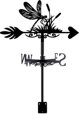 SUPERDANT Dragonfly Weather Vane on Grass Black Metal Wind Vane Animal Weathervanes Wind Direction Indicator Garden Ornament for Roof Shed Farmhouse Garden Outdoor Yard Paddock Decoration