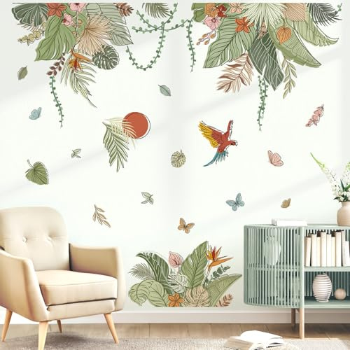 decalmile Boho tropiska löv väggdekaler bohemiska blommor hängande vinstockar växter väggklistermärken vardagsrum sovrum TV bakgrund väggdekor