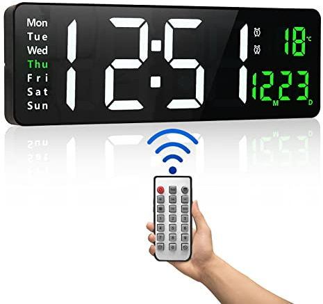 PiKaPiKaP Digitale Wanduhr,16 Zoll LED Groß Timer Wanduhr Display Uhr mit Countdown, Einstellbarer Helligkeit wanduhren Digitale mit Uhrzeit/Datum/Temperatur für Wohnzimmer Küche Büro Gym