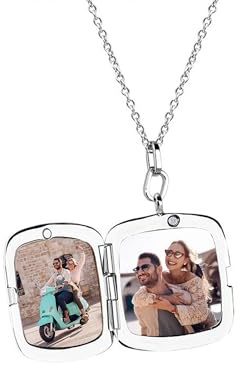Svyqwmz Personalisierte Stern Medaillon Halskette Gravierter Text Halskette Anpassen Erinnerung Foto Lockets Gedenkschmuck für Frauen Männer Freund