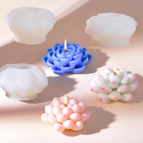 YRIHJIXQ 3Stampi per candele Stampo in silicone Fiori Stampo in silicone per succulente Decorazioni Flower Candles Lotus Shape set di 3