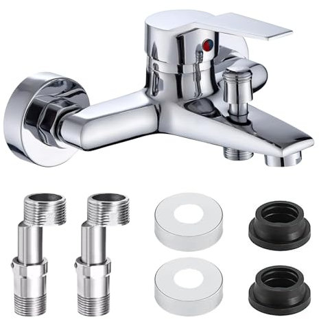 Kit Completo Rubinetto Vasca da Bagno e Miscelatore Doccia Monocomando in Ottone Rame con Accessori, Interasse 145mm, Design Moderno, Facile Installazione