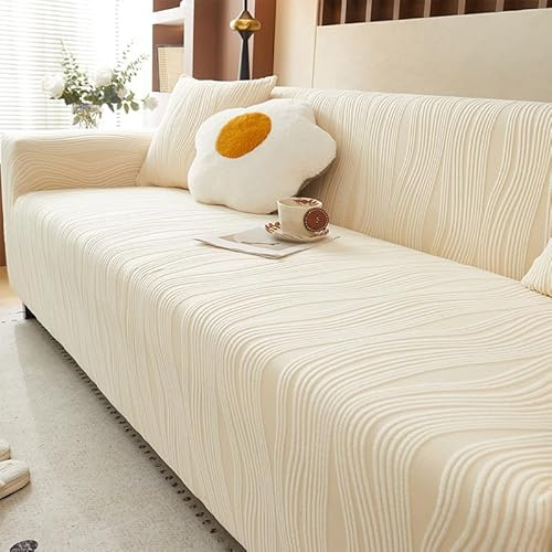 Samt Sofabezug 1 2 3 4 Sitzer, L Form Sofaüberwurfe, Chenille Ecksofa Sofa überzug Couch überzug Anti-rutsch Sofaschutz, Ultra Weicher Sofaschoner,Sofaschoner für Hunde(4 Seats (230-300cm),Cream)