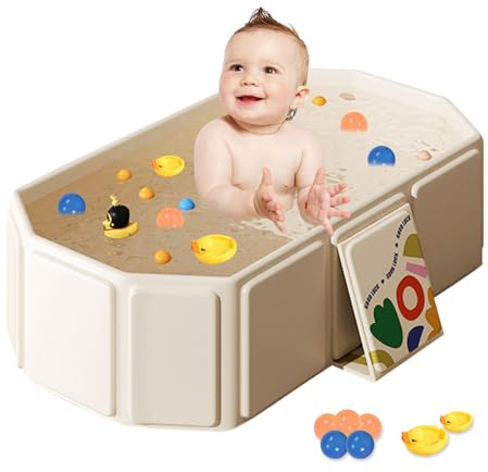 Faltbare Babybadewanne Mit 5 Bällen und 2 Enten - Leicht Zu Reinigende Babywanne Aus Stahl Für Unterwegs, Dusche und Reise (B)
