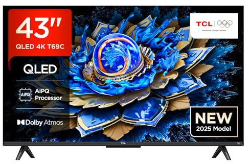 TCL 43T69C 43” QLED 60HZ 4K HDR, Google TV, Smart TV(Dolby Vision & Atmos, Game Master, Motion clarity, compatibile con Google Assistant & Alexa), 2025