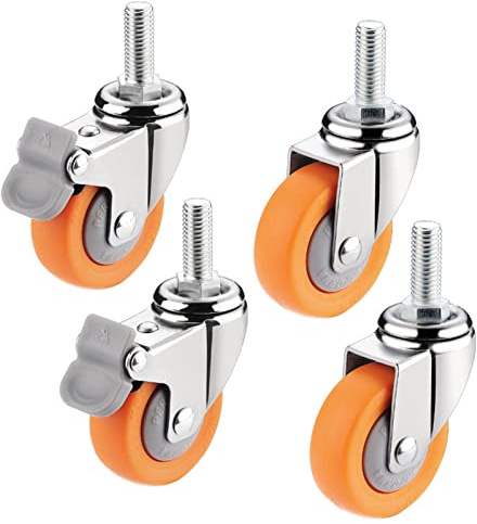 Lenkrollen aus weichem Gummi, Lenkrolle mit Gewinde M8/M10, Lenkrollen für Einkaufs-/Trolleys, (4 Stück) Tragkraft 150 kg, 2 Bremsen + 2 ohne Bremsen-M8