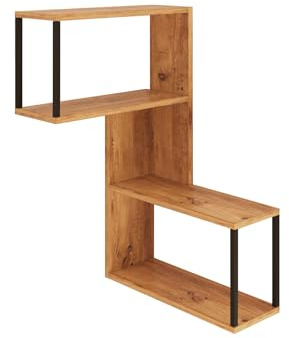 Rebecca Mobili Eckregal, Eck-Bücherregal, Hängeregal, Braun Dunkelgrau, Spanplatte Eisen, Regal für Wohnzimmer oder Arbeitszimmer - Maße HxBxT: 85 x 53,5 x 19,5 cm - Art. RE7227