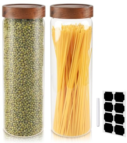 DZAEMOSIIE 2000ml Bocal en Verre avec Couvercles, 2 Pièces Bocaux en Verre Hermétique, Bocaux Rangement Cuisine pour Épices Thé Noix Graines Pâtes Farine Grains de Café