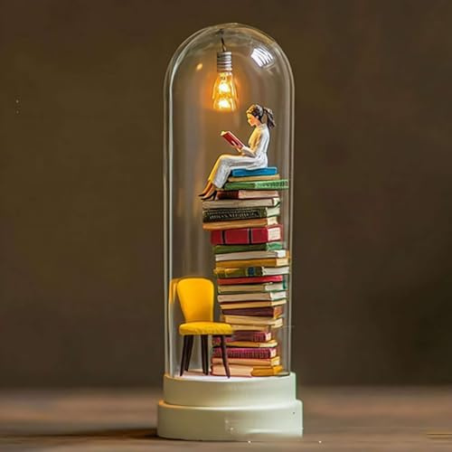 Luce notturna per lettori, luce da libro, design a forma di libri impilati, lampada a cupola in vetro per angolo lettura, decorazione per ufficio e casa, perfetta per gli amanti dei libri (B)