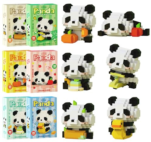 ARONRAVE 6pcs Panda Bausteine Set Klemmbausteine Set Panda Mini Bauklötze | Bausteine Set Panda Tiere Figuren Panda Minibausteine Klemmbausteine Panda Geschenke