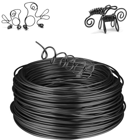 AUAUY 12 Gauge hantverkstråd i aluminium, 2 mm 30 m, böjbar hantverkstråd i aluminium för smycken, hantverk, kranstillverkning, skulptering, modellering, svart