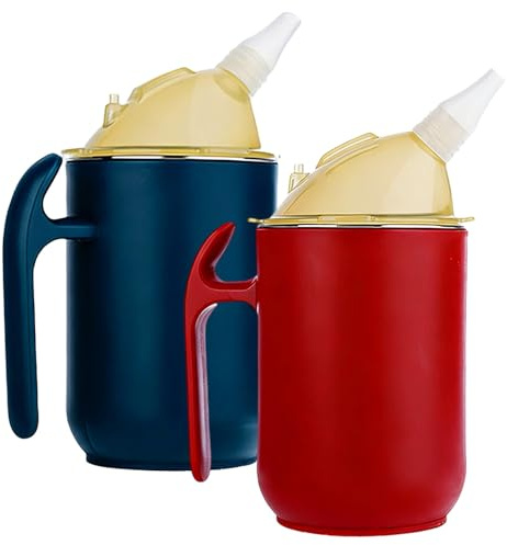 XEERUN 2PCS 3-In-1 Schnabeltasse Senioren, 400ML Erwachsenen Schnabelbecher, Schnabeltasse Erwachsene mit Griff, Auslaufsichere Trinkbecher für Patienten, Behinderte, Mutterschaft, (Rot & Blau)