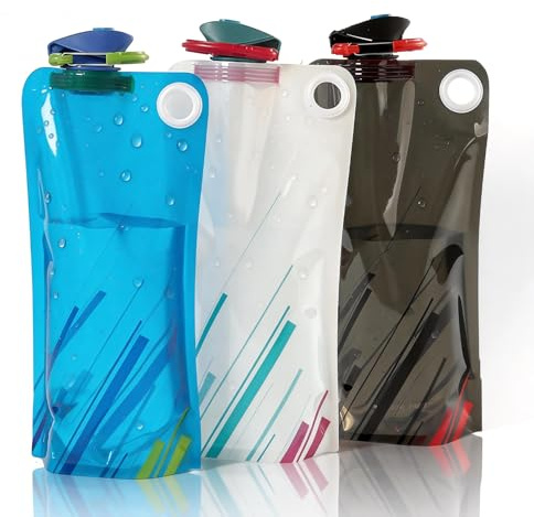 Borraccia Pieghevole 1000ML, 3PCS Bottiglia Riutilizzabile Con Moschettone, Portatile Bottiglia Pieghevole, Borraccia Morbida per Escursionismo, Adventures, Viaggi, Festival, Sport All'Aperto