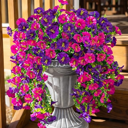 2026 Artificial Hanging Flowers Outdoor, 29.5in Realistic Artificial Flowers Plants, Fake Trailing Plants Morning Glory Decoration,No Fade UV Resistant Realistic,for Porch Patio Window (Mix,2PCS)