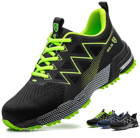 ZSDZSZ Chaussures de Sécurité Hommes Femmes Légère Respirante Basket Securite Confortable Antidérapante Chaussures de Travail Embout en Acier, Vert, 45EU