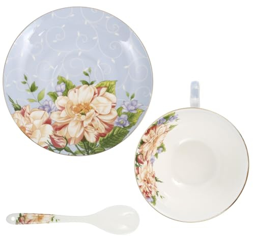 VILLCASE Set Tazze da Caffè in Porcellana Stile Europeo Piattini e Cucchiaino Decorazione Floreale per Casa e Negozio di Dolci