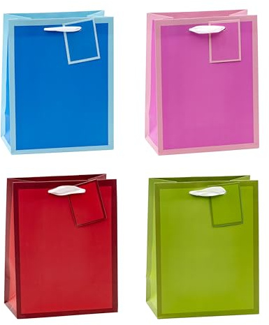 TSI Geschenktüten TRENDFARBEN mit Rahmen, 12er Packung, Größe: Mittel (HxBxT 23 x 18 x 10 cm), Art.Nr. 86015