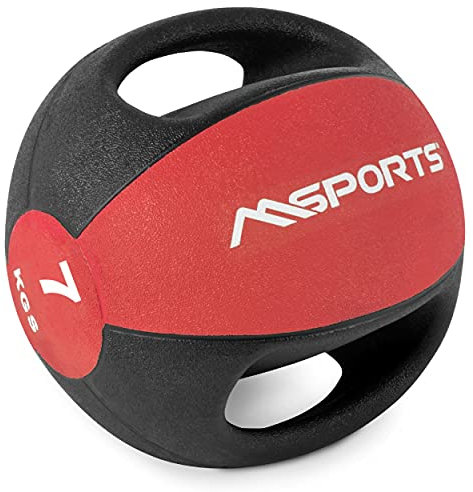 MSPORTS Medizinball Premium mit Griffe 1 – 10 kg – Professionelle Studio-Qualität Gymnastikbälle (7 kg - Rot)