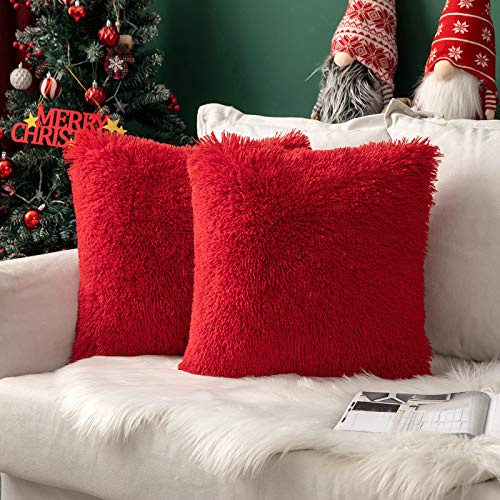 MIULEE 2er Set Kissenbezug 45×45cm Langflor Plüsch Rot | Superweich Kuschelig Pflegeleicht Langlebig Modern Dekorativ Für Sofa Bett Wohnzimmer Schlafzimmer Und Gästezimmer