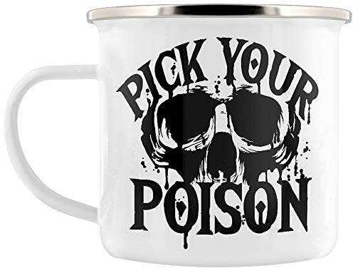 Grindstore Pick Your Poison Enamel Mug for Tea or Coffee White 8cm