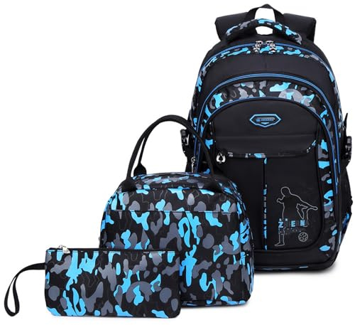 goldwheat School Backpack for Boys Cool Camouflage Bookbags with Lunch Box Pencil Case 3pcs for Middle School