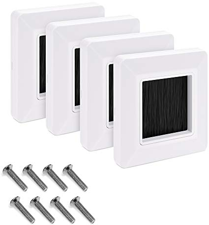 kwmobile 4x Blende Kabeldurchführung Unterputz - Unterputzdose Deckel - Kabel Eintritt Austritt - Dose Abdeckung mit Pinsel Bürste - Weiß-Schwarz