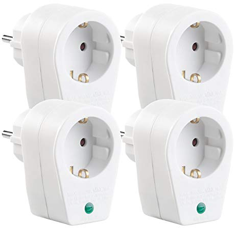 revolt Blitzschutzsteckdose: 4er-Set Steckdosen-Adapter mit Überspannungsschutz bis 6.000 V (Überspannung Steckdosen, Blitzschlag-Steckdosen-Adapter, Steckdosenleiste)